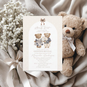 Elegant Watercolor Teddy Bear blue bow Baby Shower Invitation