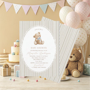 Elegant Watercolor Teddy Bear blue bow Baby Shower Invitation