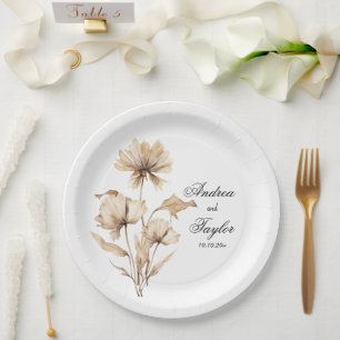 Elegant Watercolor Terracota Pampas Grass Wedding Paper Plate