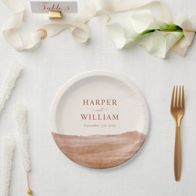 Elegant Watercolor Terracotta Boho Wedding Paper Plate (Wedding)