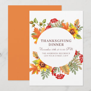 Elegant Watercolor Thanksgiving Dinner Invitation