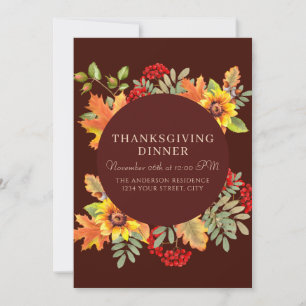 Elegant Watercolor Thanksgiving Dinner  Invitation