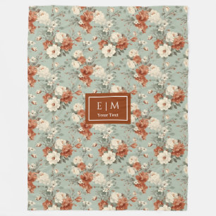 Elegant watercolor throw in copper and sage fleece blanket