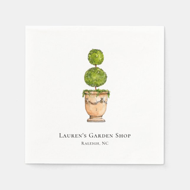 Elegant watercolor topiary  napkin (Front)