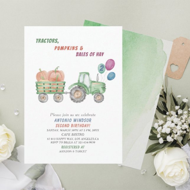 Elegant  Watercolor Tractors Pumpkins Baby Shower Invitation (Creator Uploaded)