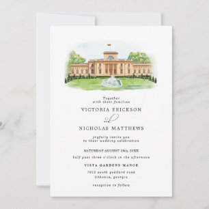 Elegant Watercolor Trakų Vokė Manor Wedding Invitation