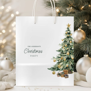 Elegant Watercolor Tree Christmas Party  Medium Gift Bag