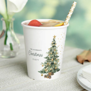 Elegant Watercolor Tree Christmas Party  Paper Cups