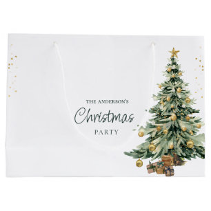 Elegant Watercolor Tree Stars Christmas Party  Large Gift Bag