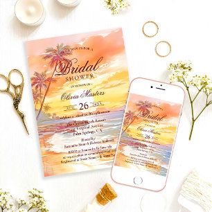 Elegant Watercolor Tropical Beach Bridal Shower Invitation