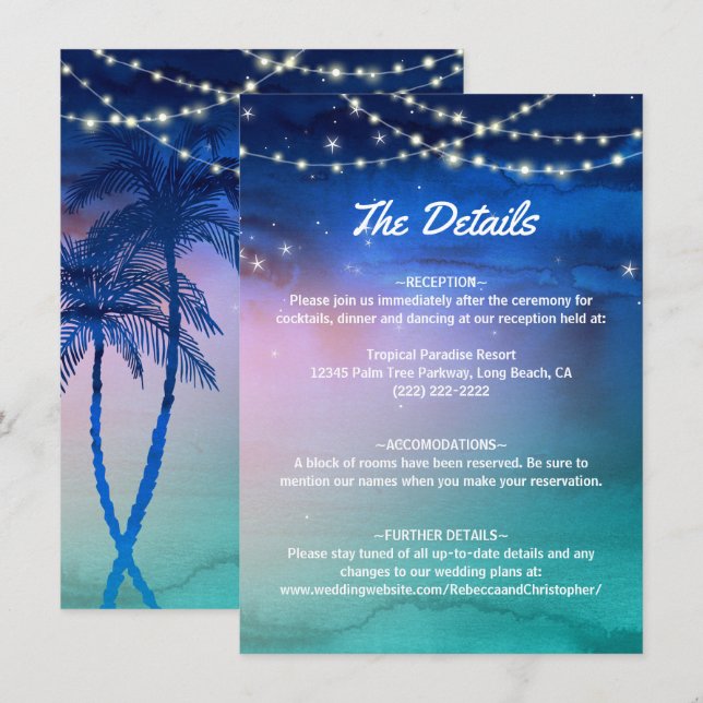 Elegant Watercolor Tropical Beach Wedding Enclosure Card (Front/Back)