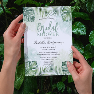 Elegant Watercolor Tropical Botanical Bridal Invitation