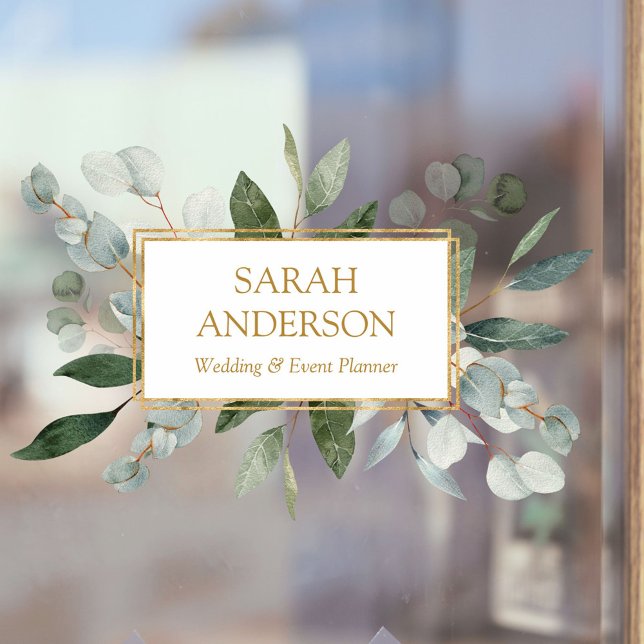 Elegant Watercolor Tropical Eucalyptus Greenery Window Cling (In situ)