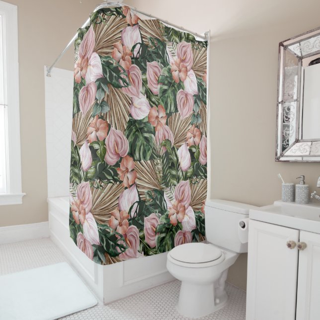 Elegant watercolor Tropical floral pink green (In Situ)