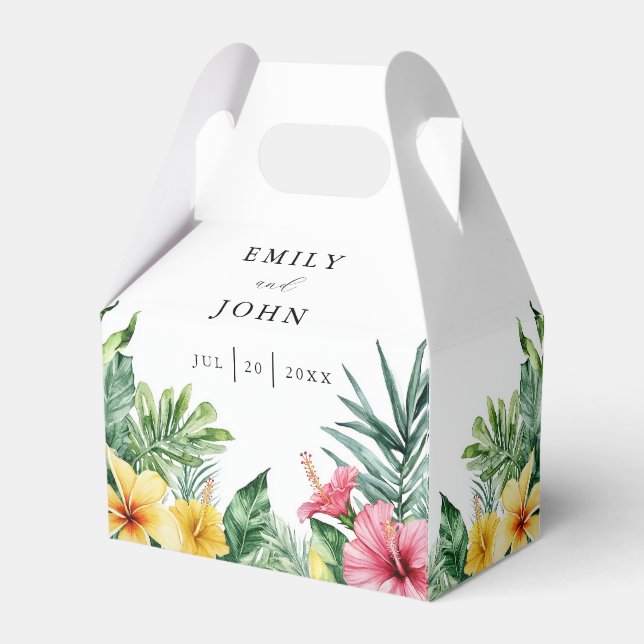 Elegant Watercolor Tropical Floral Wedding Favor Box (Back Side)
