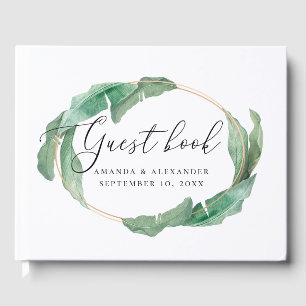 Elegant watercolor tropical greenery wedding guest book