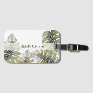 Elegant Watercolor Tropical Monstera Luggage Tag