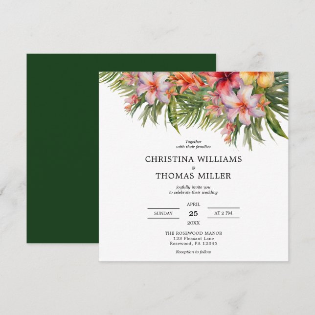 Elegant Watercolor Tropical Wedding Invitation (Front/Back)