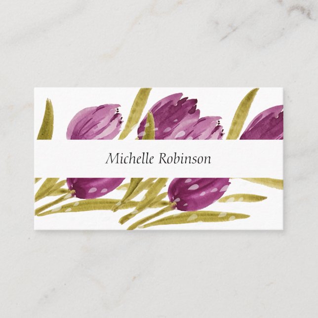 Elegant Watercolor Tulip Flowers Professional Business Card (Front)
