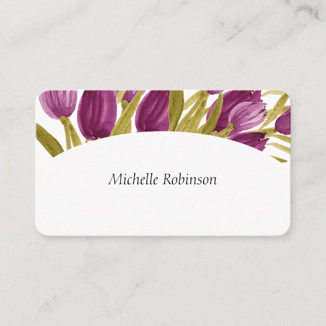 Elegant Watercolor Tulip Flowers Professional Business Card (Front)
