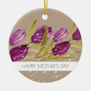 Elegant Watercolor Tulip Flowers Professional Ceramic Ornament