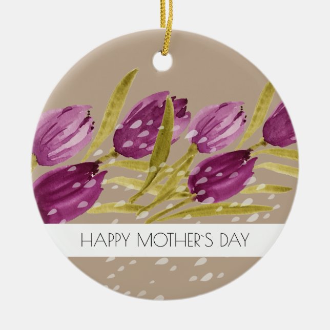 Elegant Watercolor Tulip Flowers Professional Ceramic Ornament (Front)