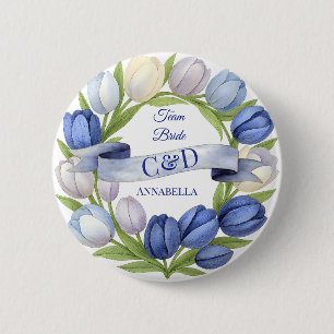 Elegant Watercolor Tulip Wreath Wedding Blue Ivory 2 Inch Round Button