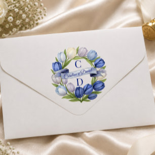 Elegant Watercolor Tulip Wreath Wedding Blue Ivory Envelope