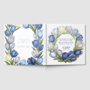 Elegant Watercolor Tulip Wreath Wedding Blue Ivory Guest Book