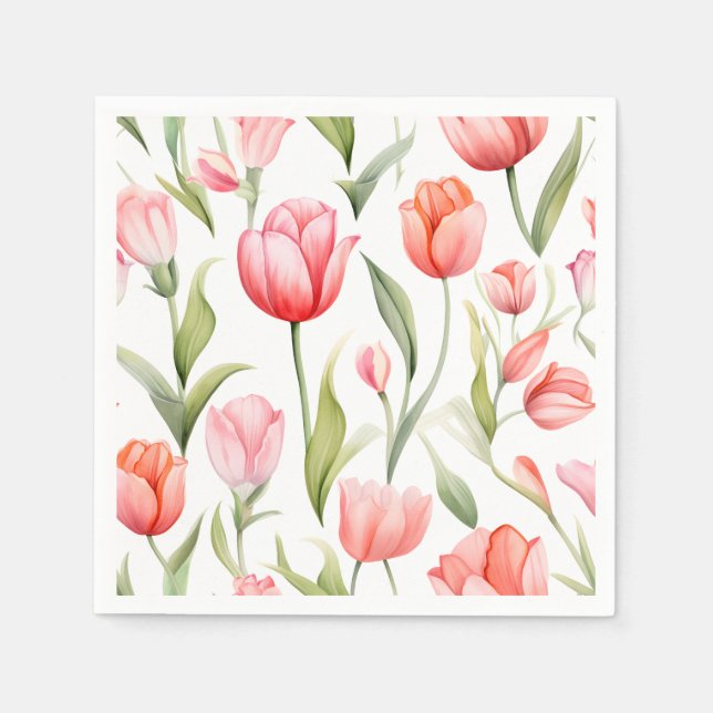 Elegant Watercolor Tulips Napkin (Front)