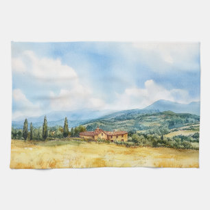 Elegant Watercolor Tuscan Mediterranean Kitchen Towel