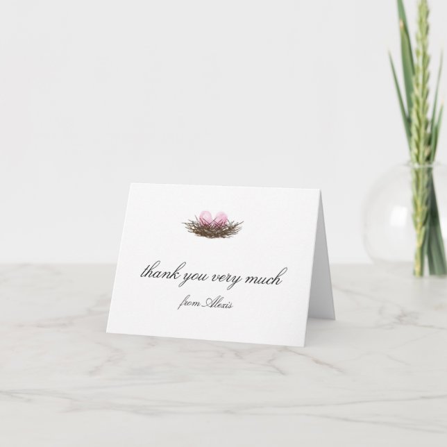 Elegant Watercolor Twins Bird Nest Thank You (Front)