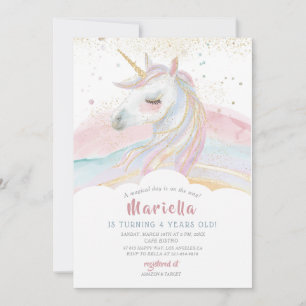 Elegant  Watercolor Unicor Birthday Rainbow Girl b Invitation