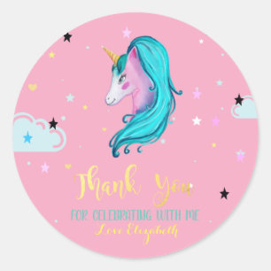 Elegant Watercolor Unicorn,Floral, Stars,Cloud Classic Round Sticker