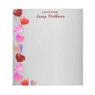 ELEGANT WATERCOLOR VALENTINE LOVE HEARTS SILVER NOTEPAD
