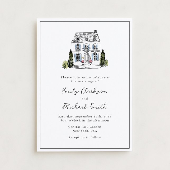 Elegant Watercolor Venue Sketch Wedding Invitation (Creator Uploaded)