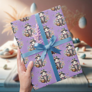 Elegant Watercolor Victorian Easter Bunny Flowers Wrapping Paper