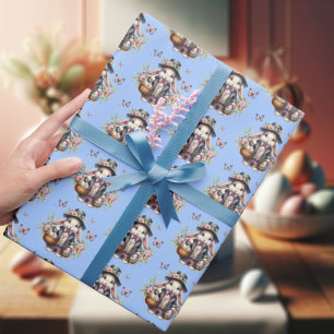 Elegant Watercolor Victorian Easter Bunny Flowers  Wrapping Paper