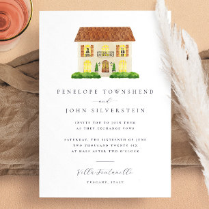 Elegant Watercolor Villa Illustration Wedding Invitation