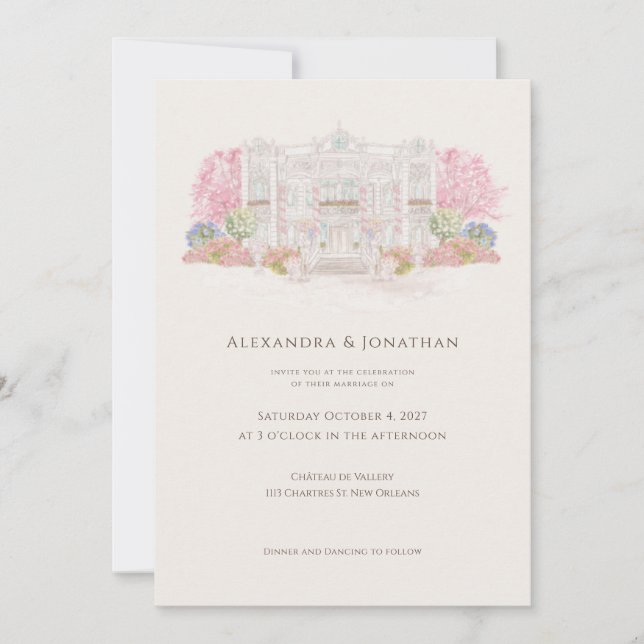 Elegant Watercolor Villa Wedding  Invitation (Front)