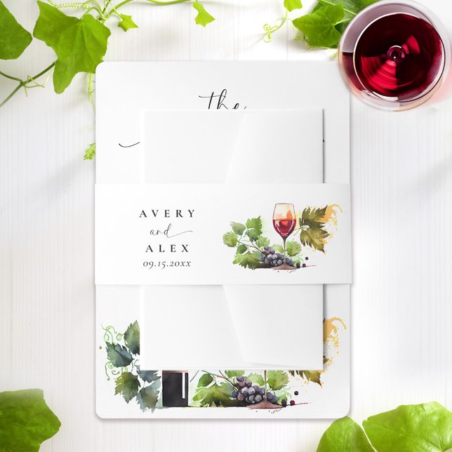 Elegant Watercolor Vineyard Destination Wedding Invitation Belly Band (Creator Uploaded)