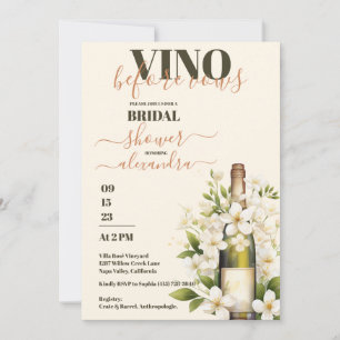 Elegant Watercolor Vino Before Vows Bridal Shower Invitation
