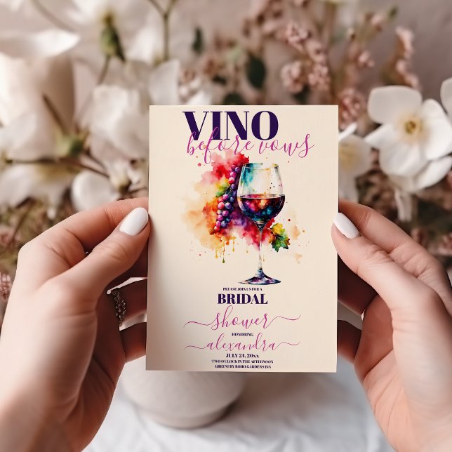 Elegant Watercolor Vino Before Vows Bridal Shower Invitation (Creator Uploaded)