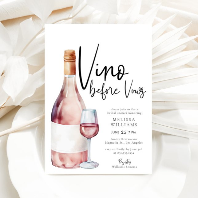 Elegant Watercolor Vino Before Vows Bridal Shower  Invitation (Creator Uploaded)