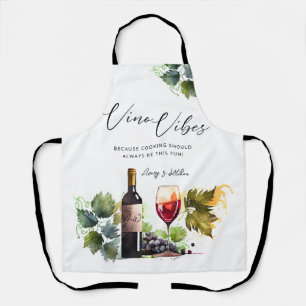 Elegant Watercolor Vino Vibes Initials Vineyard Apron