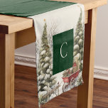 Elegant Watercolor Vintage Christmas Pine Tree Short Table Runner<br><div class="desc">Elegant watercolor vintage Christmas pine trees table runner in dark forest green. Personalize with the inclusion of your monogram initial which will appear on either end.</div>