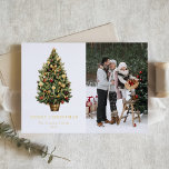 Elegant Watercolor Vintage Christmas Tree Photo Foil Holiday Card<br><div class="desc">Send timeless holiday greetings with this vintage-inspired Christmas photo card. Featuring a watercolor Christmas tree adorned with metallic red balls,  gold ornaments,  and gold ribbons,  it captures classic holiday charm. Personalize this elegant Christmas card with your photo and message for a warm,  traditional feel.</div>