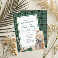 Elegant Watercolor Vintage plaid teddy bear Baby