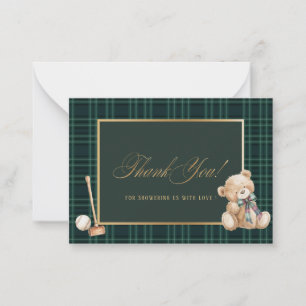 Elegant Watercolor Vintage Plaid teddy bear preppy Card