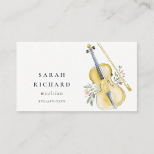 Elegant Watercolor Violin Musician Music Teacher Business Card
